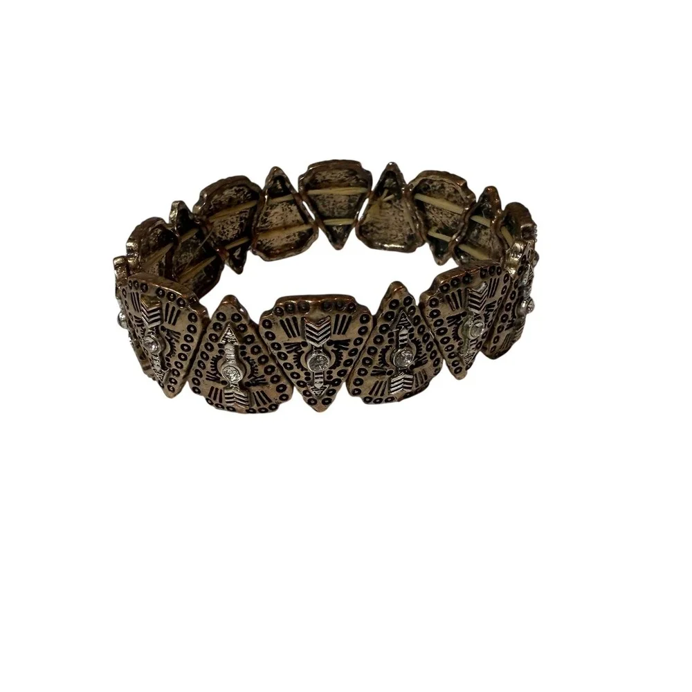 Boho Geometric Statement‎ Cuff Bracelet Antique Brass Rhinestone